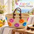 Handwoven Straw Basket Bag, Colorful Smiley Face Tote, Moroccan Raffia Beach Bag, Summer Market Basket