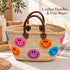 Handwoven Straw Basket Bag, Colorful Smiley Face Tote, Moroccan Raffia Beach Bag, Summer Market Basket