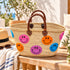 Handwoven Straw Basket Bag, Colorful Smiley Face Tote, Moroccan Raffia Beach Bag, Summer Market Basket