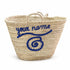 Handwoven Moroccan Palm Leaf Basket with Blue Personalized Embroidery