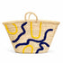 Handwoven Moroccan Palm Leaf Basket with Blue & Yellow Abstract Embroidery