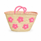 Handwoven Moroccan Palm Leaf Basket with Pink Floral Embroidery