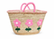 Handwoven Moroccan Palm Leaf Basket with Pink Floral Embroidery