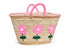 Handwoven Moroccan Palm Leaf Basket with Pink Floral Embroidery