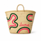Handwoven Moroccan Palm Leaf Basket with Pink & Green Embroidery