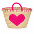 Handwoven Moroccan Palm Leaf Basket with Pink Heart