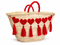 Handwoven Moroccan Palm Leaf Basket with Red Hearts & Tassels