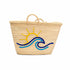 Handwoven Moroccan Palm Leaf Basket with Sun & Ocean Wave Embroidery