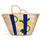Handwoven Moroccan Straw Basket with Lemon Embroidery