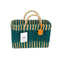 Handwoven Moroccan Straw Tote Bag – Teal & Natural Beige