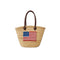 Handwoven Moroccan Straw Tote Bag with USA Flag and Leather Handles