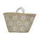 Handwoven Moroccan straw basket with white embroidered flowers
