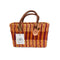 Handwoven Raffia Tote Bag with Colorful Stripes and Leather Handles