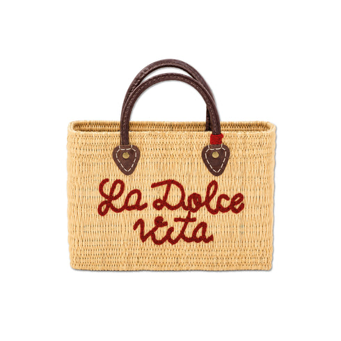 Handwoven Raffia Tote Bag with La Dolce Vita Embroidery