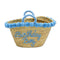 Handwoven Seagrass Basket with Blue Pom Poms and Handles