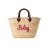 Handwoven Straw Tote Bag with Brown Leather Handles and Embroidery