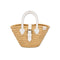 Handwoven Straw Tote Bag with White Leather Handles and Buckle