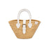Handwoven Straw Tote Bag with White Leather Handles and Buckle