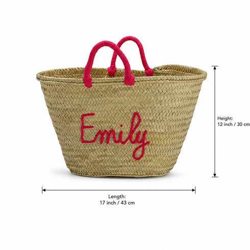 Handwoven personalized name Moroccan straw basket