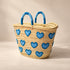 Heart Straw Basket, Moroccan Handwoven Tote, Blue Heart Palm Leaf Bag, Small Beach & Market Basket