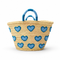 Heart Straw Basket, Moroccan Handwoven Tote, Blue Heart Palm Leaf Bag, Small Beach & Market Basket