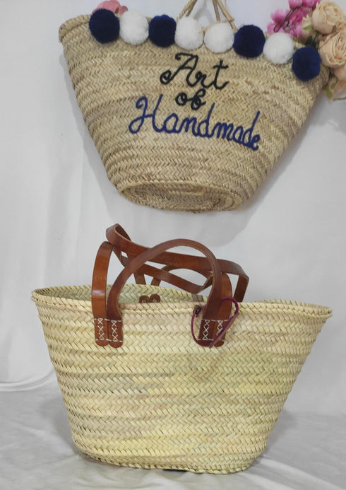 Straw basket with 4 leather handles , customize straw bag, personalized basket, personalized beach bag, personalized bag for bridesmaids