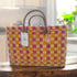Handwoven Raffia Tote Bag with Colorful Stripes and Leather Handles