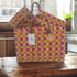Handwoven Raffia Tote Bag with Colorful Stripes and Leather Handles