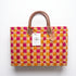 Handwoven Raffia Tote Bag with Colorful Stripes and Leather Handles