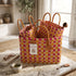 Handwoven Raffia Tote Bag with Colorful Stripes and Leather Handles