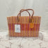 Handwoven Raffia Tote Bag with Colorful Stripes and Leather Handles