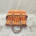 Handwoven Raffia Tote Bag with Colorful Stripes and Leather Handles