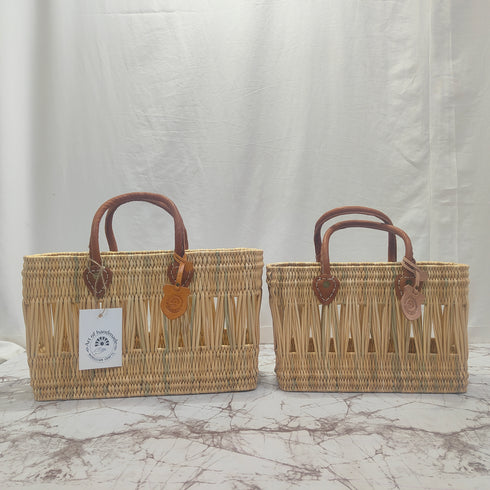 Summer Love Wicker Basket Bag with Red Love Text & Leather Handles