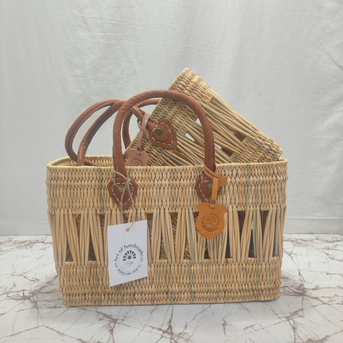 Summer Love Wicker Basket Bag with Red Love Text & Leather Handles