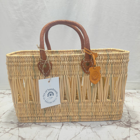 Summer Love Wicker Basket Bag with Red Love Text & Leather Handles