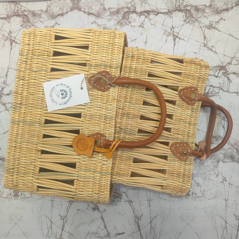 Summer Love Wicker Basket Bag with Red Love Text & Leather Handles