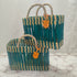 Handwoven Moroccan Straw Tote Bag – Teal & Natural Beige beautifully handwoven