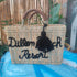Handcrafted Straw Beach Bag with Black Handles and Stylish “Summer Beach” Design