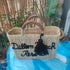 Handcrafted Straw Beach Bag with Black Handles and Stylish “Summer Beach” Design