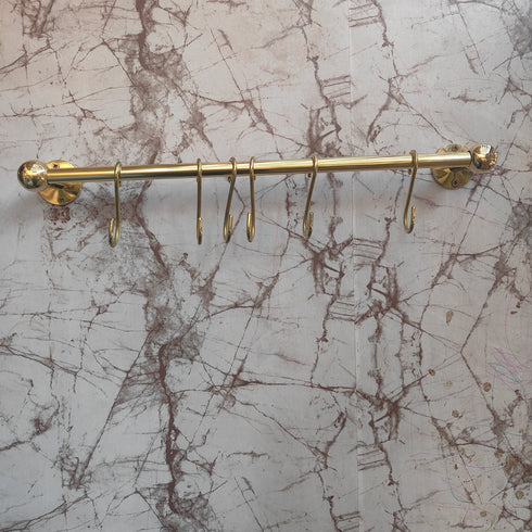 Handmade solid brass kitchen rail with S hooks