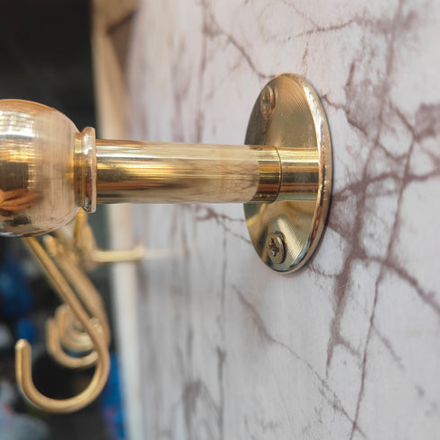 Handmade solid brass kitchen rail with S hooks