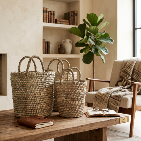 handwoven Moroccan palm leaf Natural, eco-friendly, and sustainable materials Strong woven handles