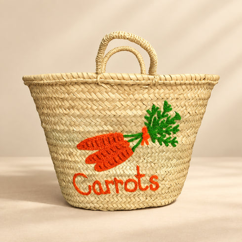 Carrot Market Basket, Moroccan Straw Tote, Handwoven Palm Leaf Bag, Grocery Basket, Farmhouse Market Bag