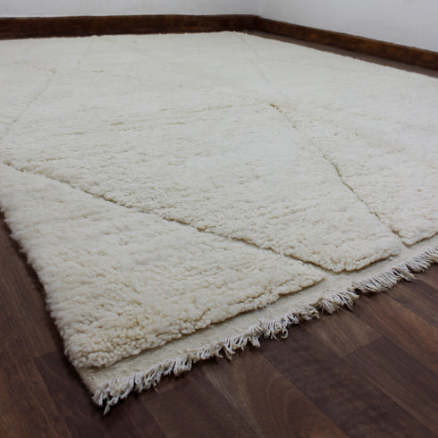Ivory Moroccan Wool Rug, Minimalist Beni Ourain Rug, Handmade Diamond Berber Area Carpet, Neutral Wool Rug