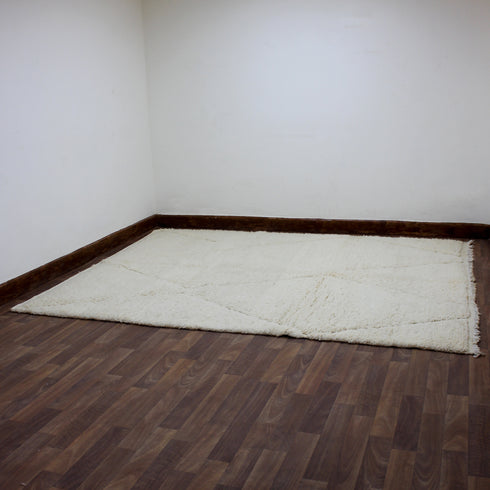 Ivory Moroccan Wool Rug, Minimalist Beni Ourain Rug, Handmade Diamond Berber Area Carpet, Neutral Wool Rug