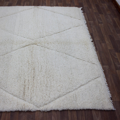Ivory Moroccan Wool Rug, Minimalist Beni Ourain Rug, Handmade Diamond Berber Area Carpet, Neutral Wool Rug