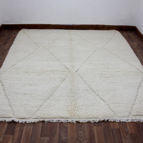 Ivory Moroccan Wool Rug, Minimalist Beni Ourain Rug, Handmade Diamond Berber Area Carpet, Neutral Wool Rug