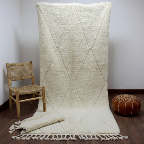 Ivory Moroccan Wool Rug, Minimalist Beni Ourain Rug, Handmade Diamond Berber Area Carpet, Neutral Wool Rug