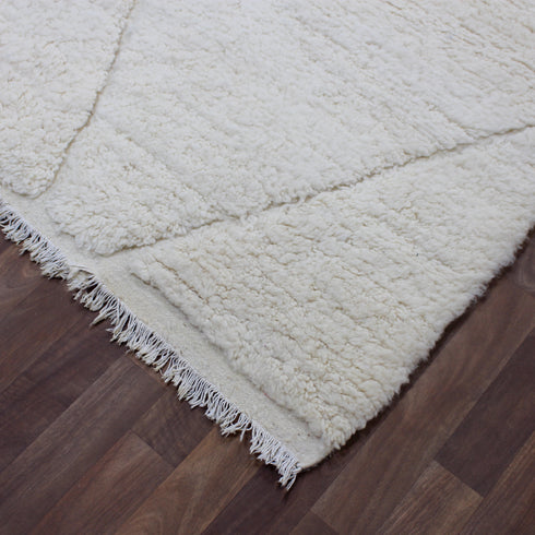 Ivory Moroccan Wool Rug, Minimalist Beni Ourain Rug, Handmade Diamond Berber Area Carpet, Neutral Wool Rug