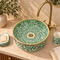 Jardin de Fès Ceramic Vessel Sink – Green Floral Basin with Brass Rim